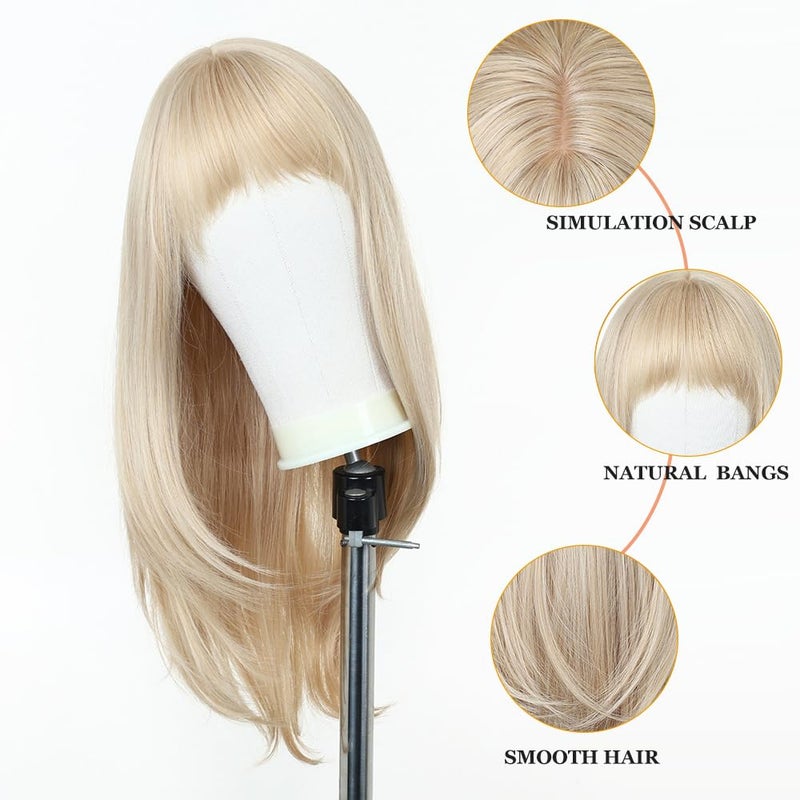 اسمي شعر مستعار إسمي طويل أشقر ناعم للنساء مع غرة، شعر صناعي طبيعي للاستخدام اليومي والحفلات - Image 3